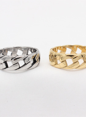 时尚钛钢男款戒指 欧美个性复古圆弧形链条男士钛钢戒指指环