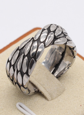 时尚钛钢男款戒指 欧美个性复古简约交叉X戒指 鳞片钛钢戒指指环