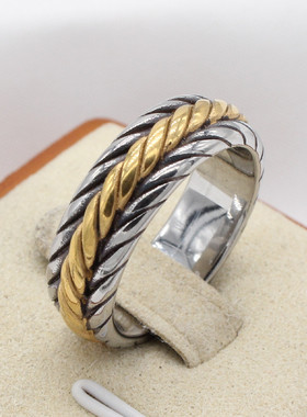 时尚钛钢男款戒指 欧美个性复简约绳子斜纹钛钢戒指指环