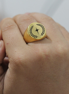 时尚钛钢戒指欧美22MM圆形激光镭射刻树叶五角星图案钛钢戒指指环