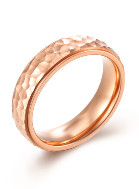 时尚钛钢戒指 手工捶打不规则图形钛钢戒指 中性冷淡风 时尚钛钢