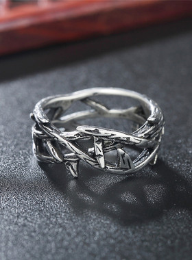 时尚风复古橄榄枝钛钢戒指