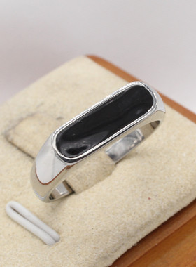 时尚钛钢男款戒指 欧美简约INS长条滴胶戒指 长条形钛钢戒指指环