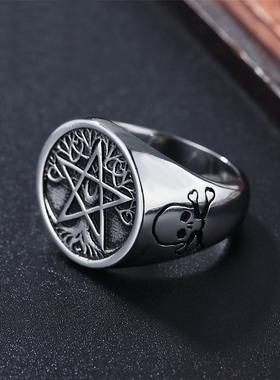 生命之树欧美风撒旦钛钢戒指