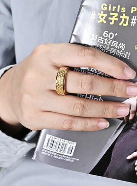 时尚钛钢戒指复古龙鳞片可旋转钛钢戒指缓解压力焦虑钛钢戒指指环