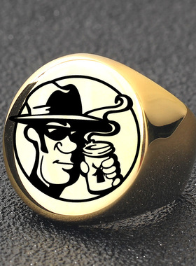 时尚钛钢戒指 光面激光卡通画戒指 圆形22MM钛钢戒指指环