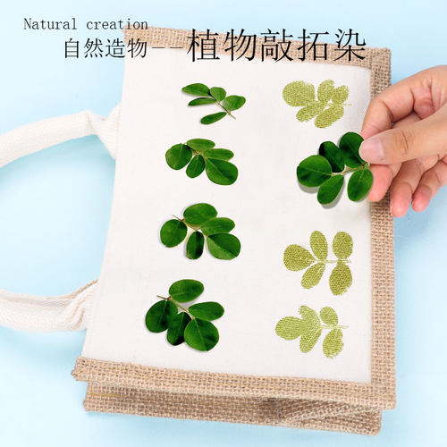 帆布袋树叶diy材料包干花植物敲拓染儿童手工拓印扎染非遗环保袋 - 图0