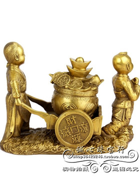 客厅童子推车纯铜运财童子新中式