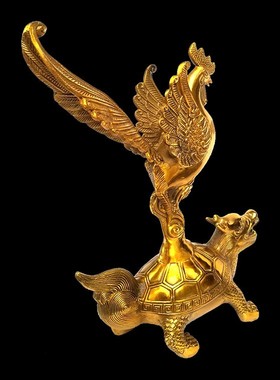 纯铜祝福新中式客厅金鸡踏龙龟