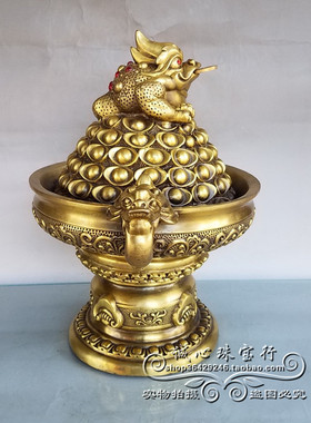 纯铜聚宝盆金蟾蜍招财摆件