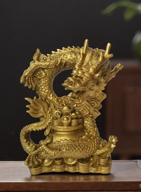 黄铜招财中式客厅聚宝盆龙龙摆件