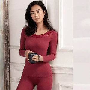 清仓黛安芬正品咖啡碳蕾丝钻石领打底衫舒适保暖内衣上衣H000048