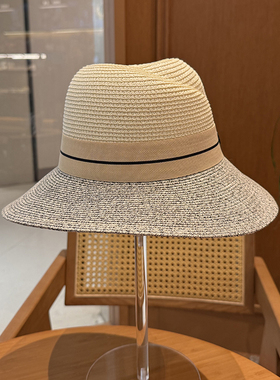 夏季M标草帽女夏天沙滩海边旅游防晒帽子遮阳礼帽百搭太阳帽凉帽