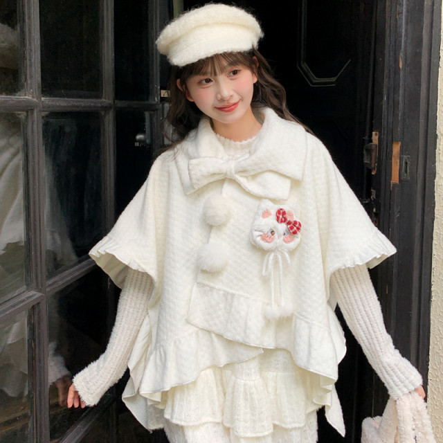 Sweet style cute cat design woolen coat for women