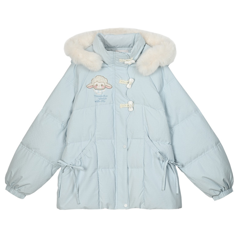 森女部落甜美可爱蓝色羽绒服女中长款冬2025新款小个子短款厚外套,淘宝优惠券,粉丝福利购,淘宝优惠卷