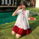 Mori tribe sweet style puff sleeve chiffon shirt for women 2026 new baby doll sweater polka dot lace design summer