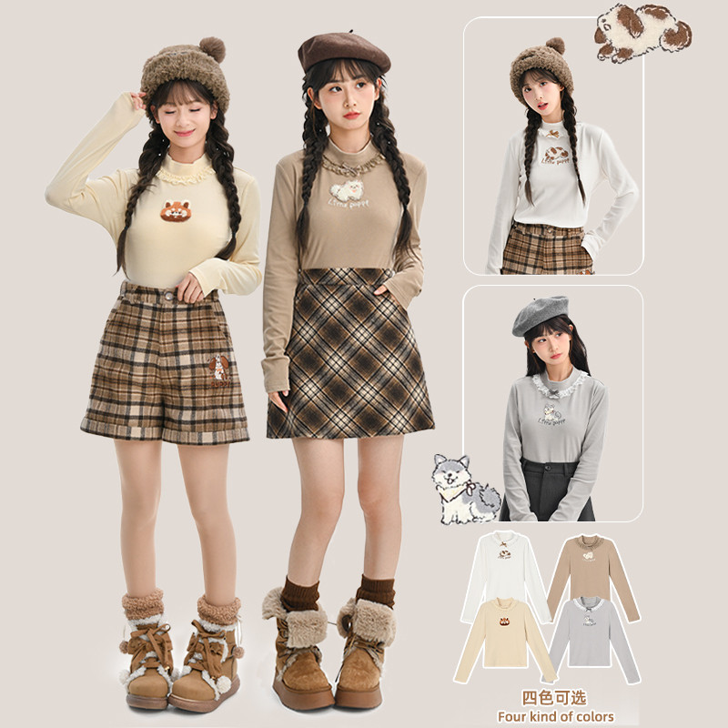 森女部落卡通可爱内搭半高领打底衫女秋2025栋新款可外穿长袖T恤