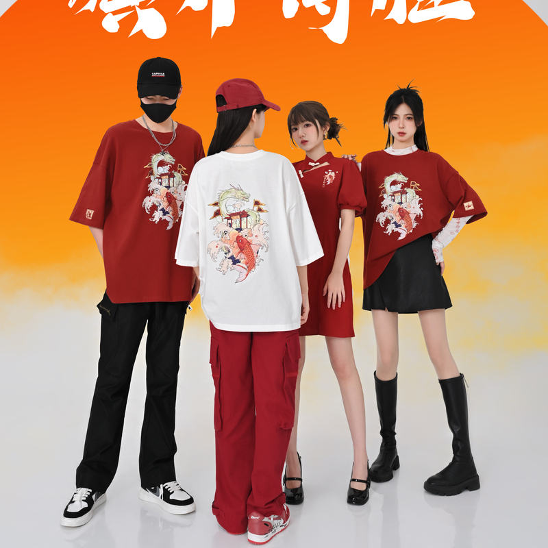 高考加油！逢考必过无性别T恤宽松情侣装国潮红色夏原创森女部落 - 图2