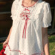 Mori tribe sweet style puff sleeve chiffon shirt for women 2026 new baby doll sweater polka dot lace design summer
