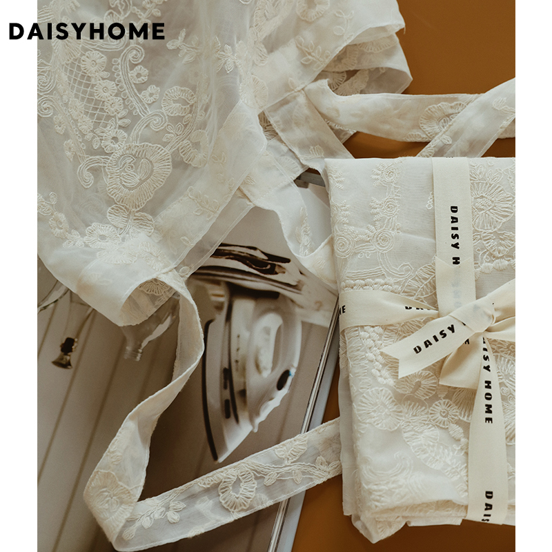 DAISYHOME手作法式复古蕾丝刺绣布袋欧根纱手提袋购物袋双肩布包 - 图0