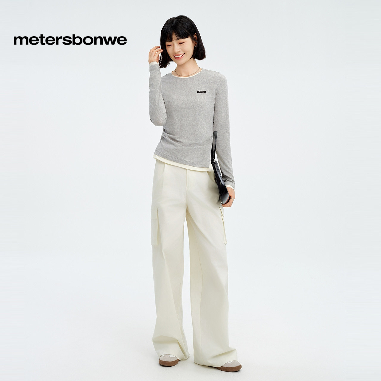 美特斯邦威！新款长袖T恤女假两件打底衫