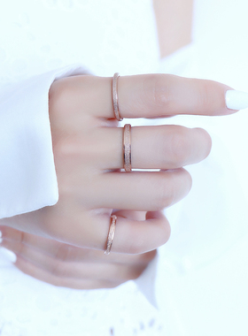 日韩版玫瑰金磨砂戒指窄边钢镀