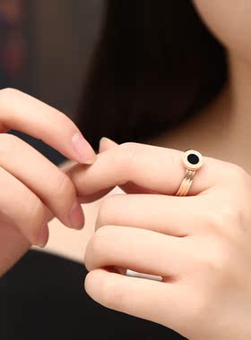 钛钢镀18k玫瑰金关节情侣戒指