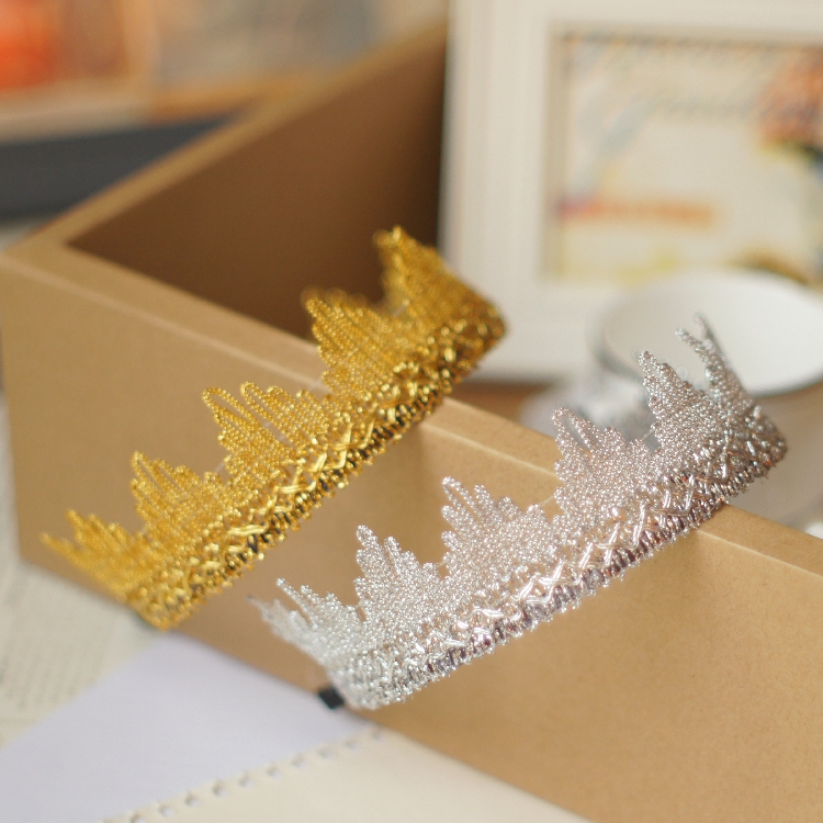 金银镂空蕾丝巴洛克复古女王日常轻质王冠皇冠头箍身日发带发饰-图0
