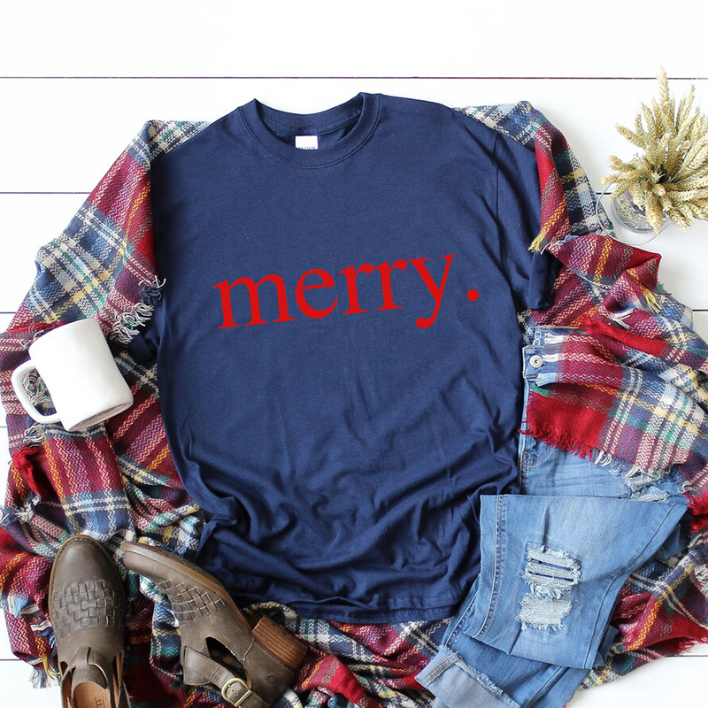 圣诞节简约短袖女T恤merry christmas holiday clothes t shirt - 图2