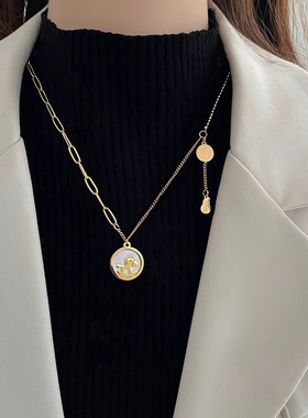 马上有钱项链！2026新款贝母锁骨链时尚气质小众设计感毛衣链子潮