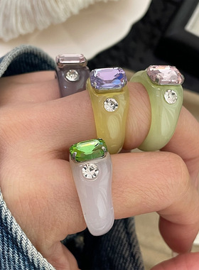 欧美韩系果冻透色彩钻戒指时尚设计感指环个性甜美气质戒指