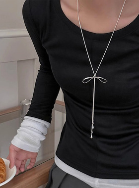 韩系时尚简约蝴蝶结流苏项链新款轻奢超绝慵懒百搭挂脖高级小配饰