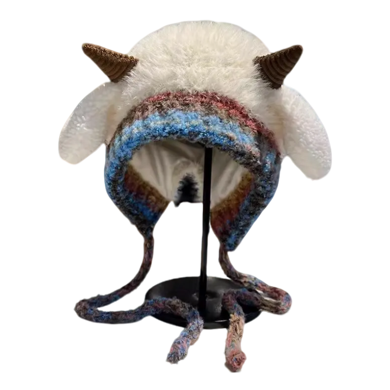 【按压会响】韩版可爱小羊保暖帽子女秋冬季护耳帽羊角针织套头帽,淘宝优惠券,粉丝福利购,淘宝优惠卷