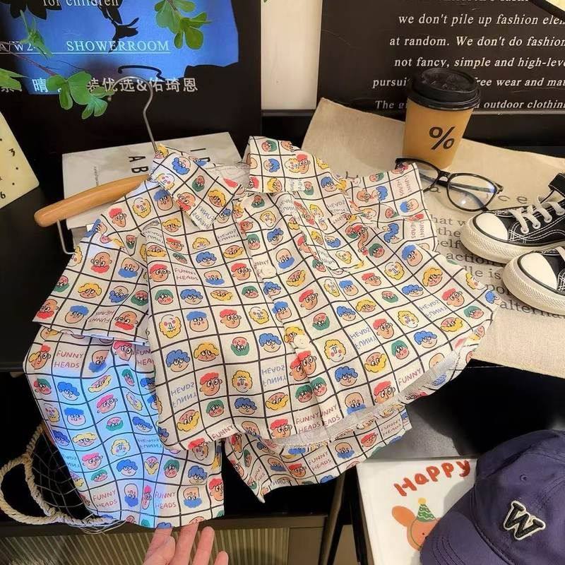 2025纯棉新款夏季儿童卡通短袖套装男童女童翻领上衣中小童七分裤,淘宝优惠券,粉丝福利购,淘宝优惠卷