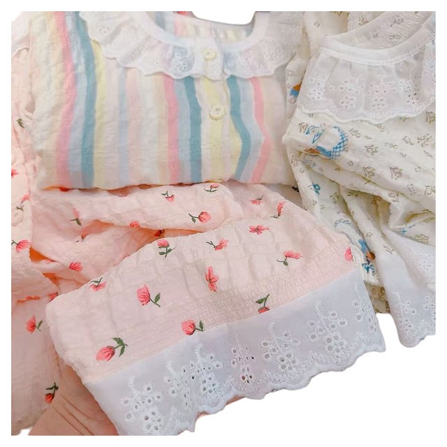 2025 ເດັກຍິງໃຫມ່ lace pajamas ເຄື່ອງນຸ່ງຫົ່ມເຮືອນ