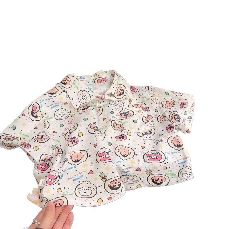 2025纯棉新款夏季儿童卡通短袖套装男童女童翻领上衣中小童七分裤,淘宝优惠券,粉丝福利购,淘宝优惠卷