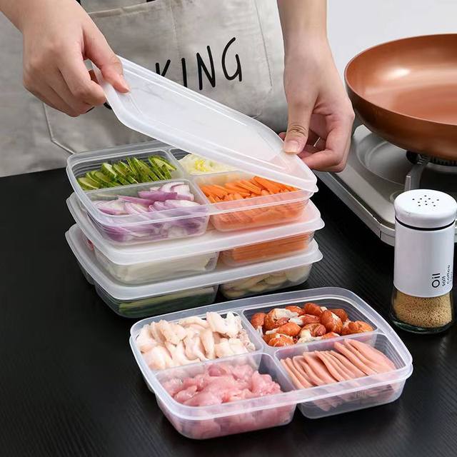 Refrigerator storage box packed with meals and freshness box food grade sealed food frozen meat four-part refrigerated vegetable box with lid