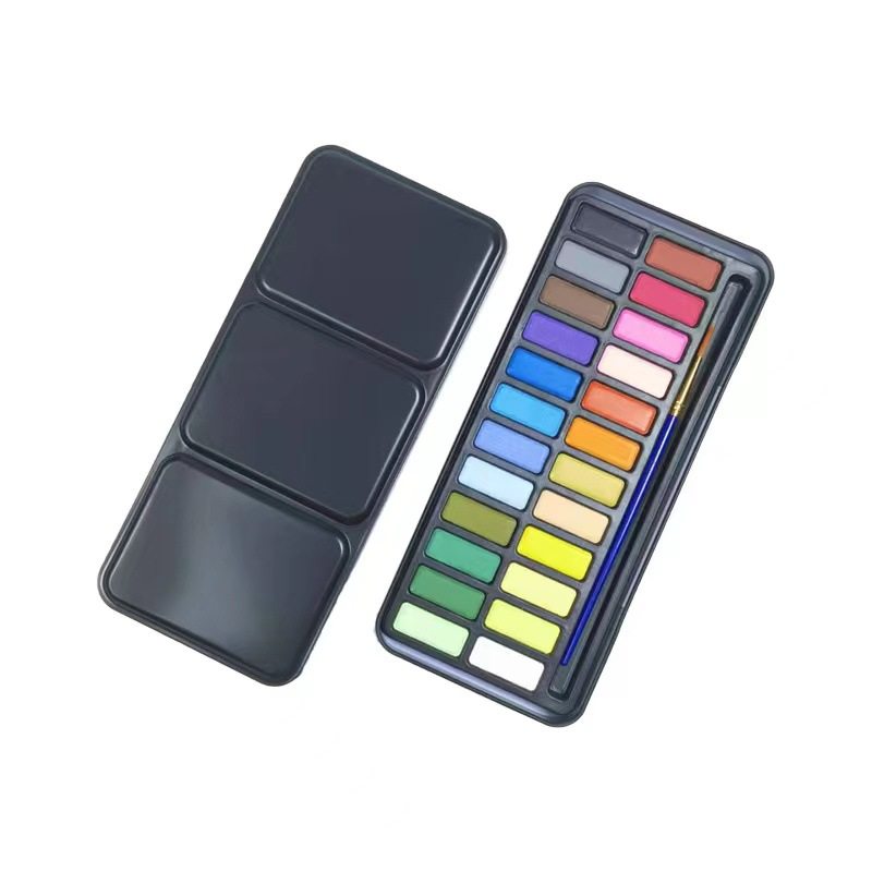 美术学生专用固体水彩颜料24色铁盒套装水彩画初学者旅行便携,淘宝优惠券,粉丝福利购,淘宝优惠卷