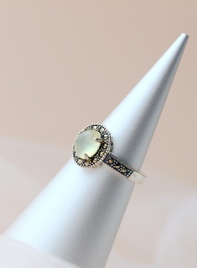 银宸首饰 复古925纯银戒指 手工镶天然葡萄石银女戒 开口泰银指环