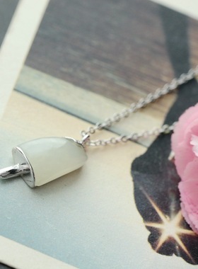 银宸首饰 镶天然和田玉小冰棒银吊坠配银项链女款时尚925纯银项坠