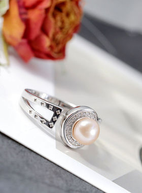镶天然淡水珍珠极简风格银戒子