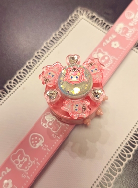 儿童发光旋转啪啪圈可爱卡通钻夜光亮片手环带灯陀螺翻盖电子手表