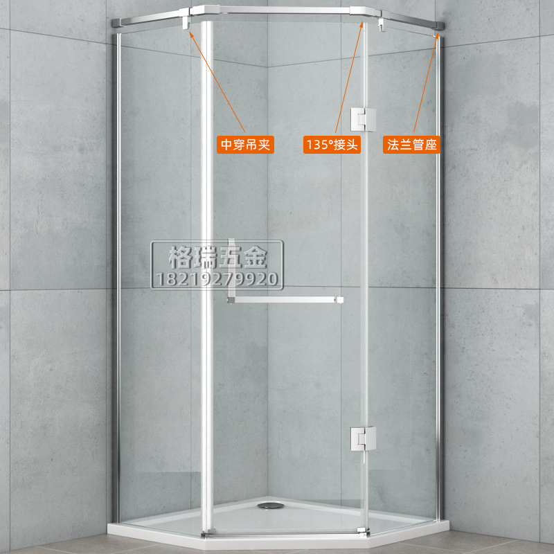 淋浴房304不锈钢方管连接件玻璃夹吊夹弯头亮光黑色法兰座接头 - 图1