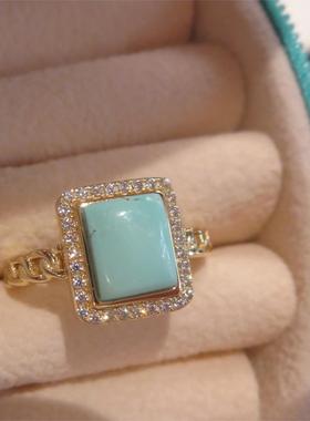 女天然绿松戒指百搭天然14K