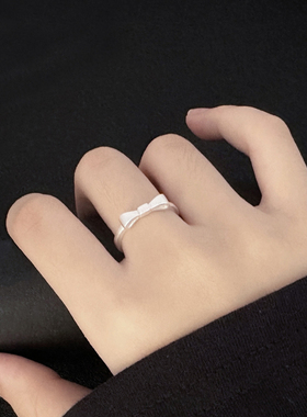 万物笙[蝴蝶结]999纯银戒指女生甜美小众设计素圈足银指环不掉色