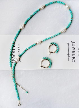 熹光里原矿天然绿松石珍珠项链女原创设计高级锁骨链2023年新款蓝