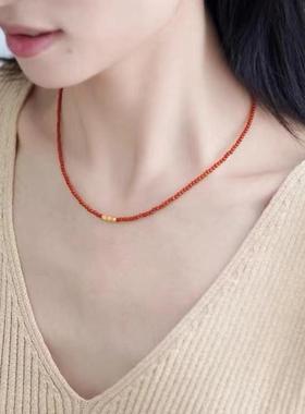 原创国风天然南红项链柿子红中国简约文艺本命年锁骨链女生礼物