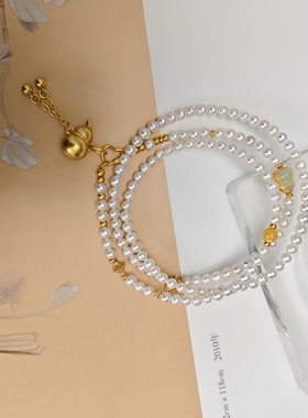 天然淡水珍珠万能链 可拆卸项链 新中式毛衣链搭配配黄金吊坠女