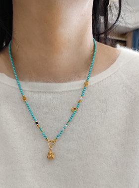 绿松石蜜蜡万能链黄金吊坠百搭挂链可拆卸小米珠挂绳长款毛衣链女