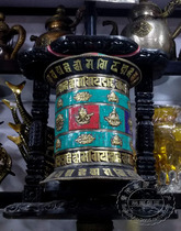 Nepal pure handmade seat type wall-mounted double-purpose copper transfer cylinder transwarp wheel teak wood shelf ultra large